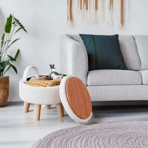 Storage Ottoman with Modern Round Footrest with Soft Upholstered Seat Cushion, 07FC0E-D4 - KOEEK [5]