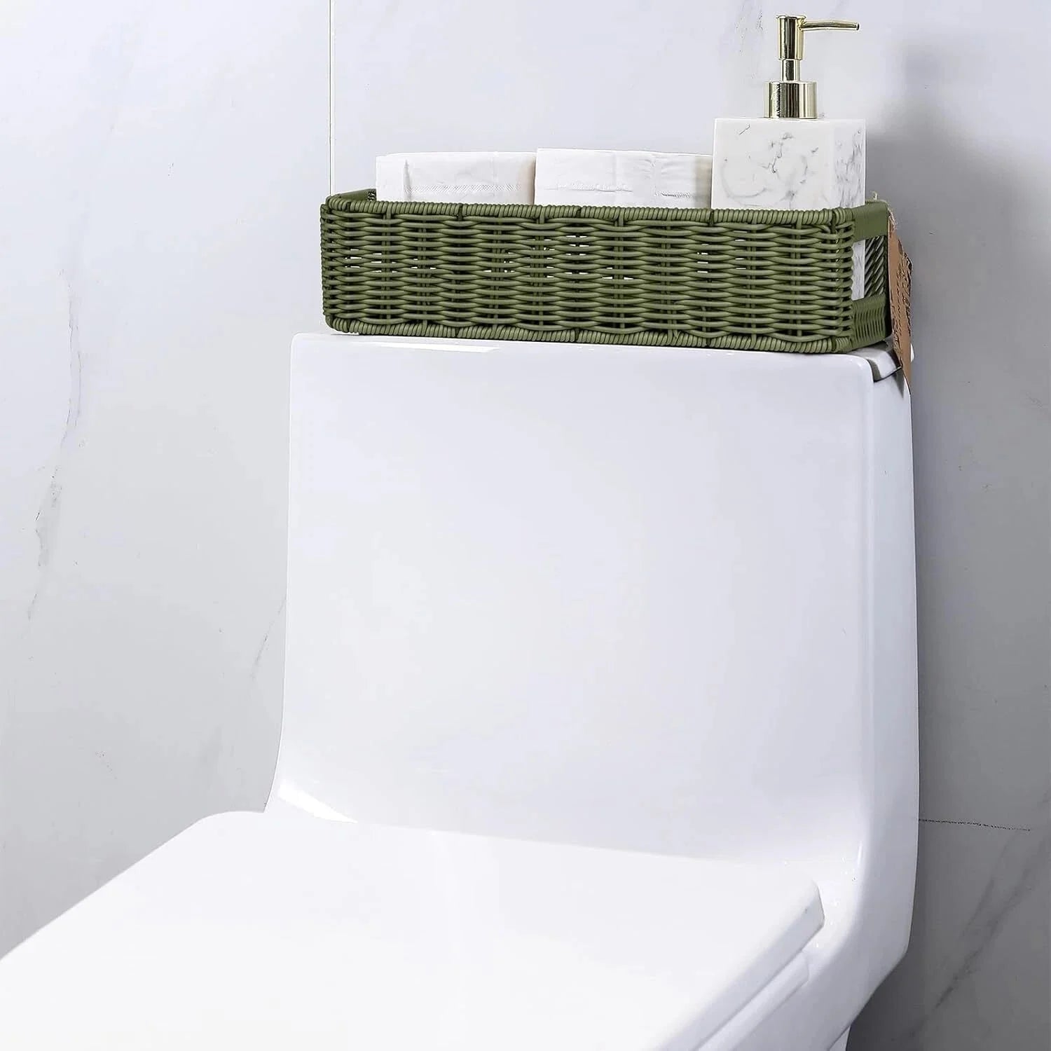 Storage Wicker Basket Decor: Green Decorative Storage Bin for Countertop Shelves 07FC0E-D4 - KOEEK [4]