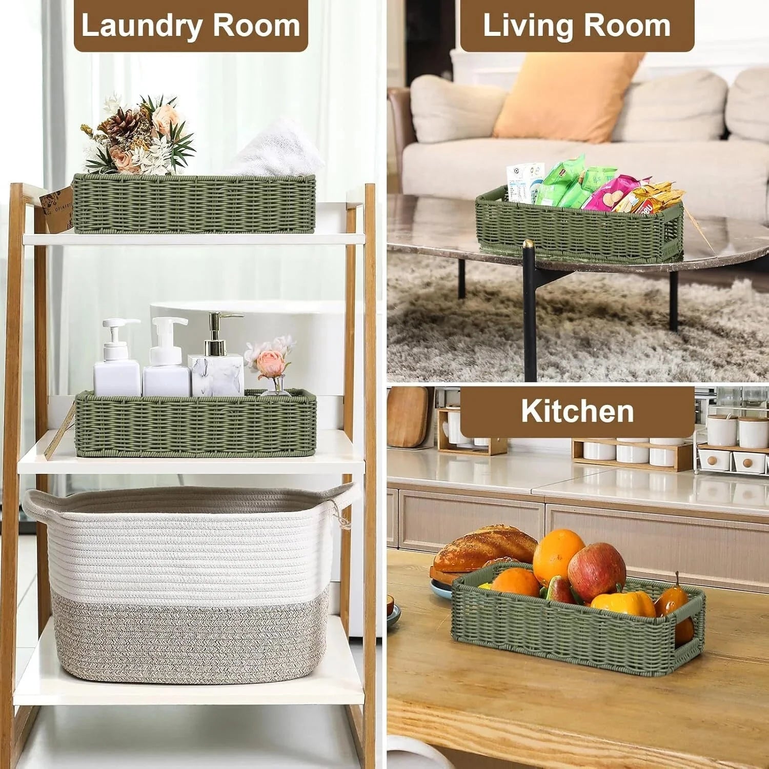 Storage Wicker Basket Decor: Green Decorative Storage Bin for Countertop Shelves 07FC0E-D4 - KOEEK [5]