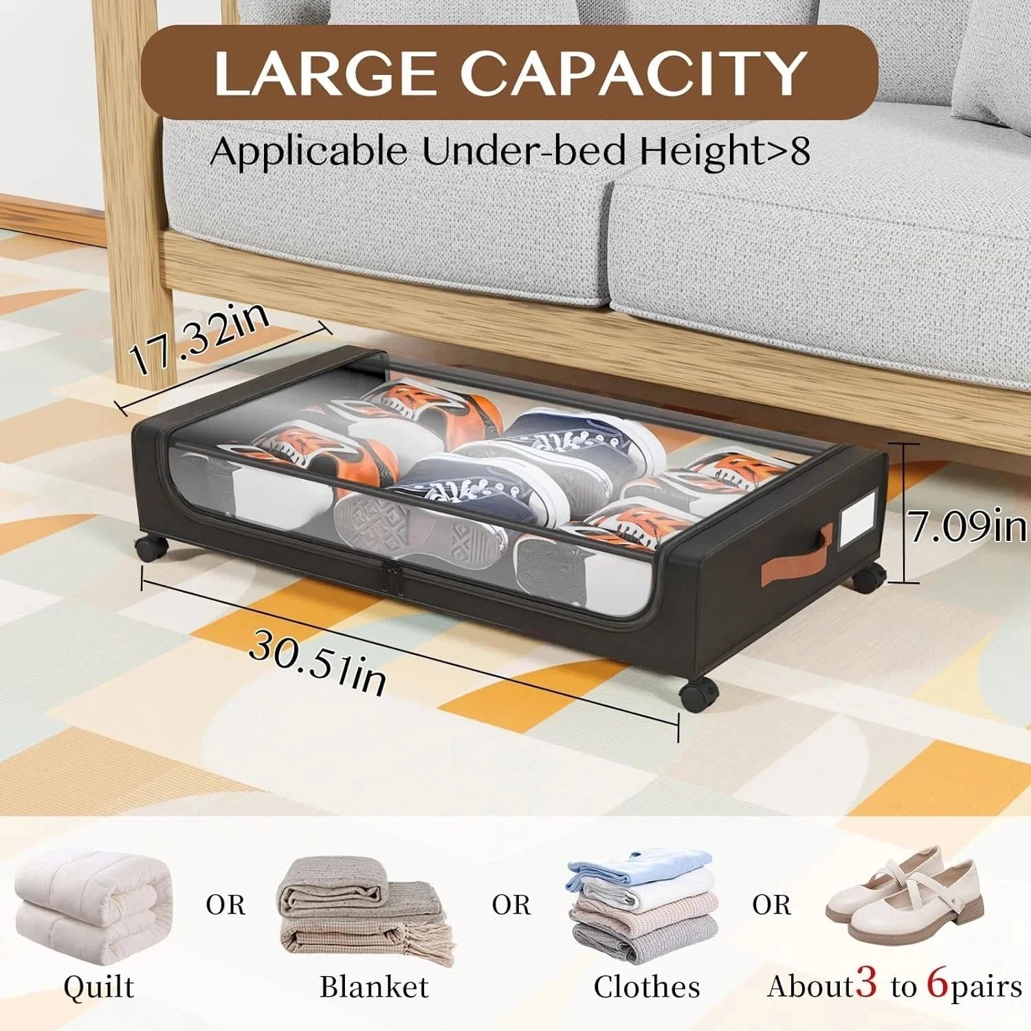 Storage cabinet under bed with wheels, transparent lid and handle 07FC0E-D4 - KOEEK [3]