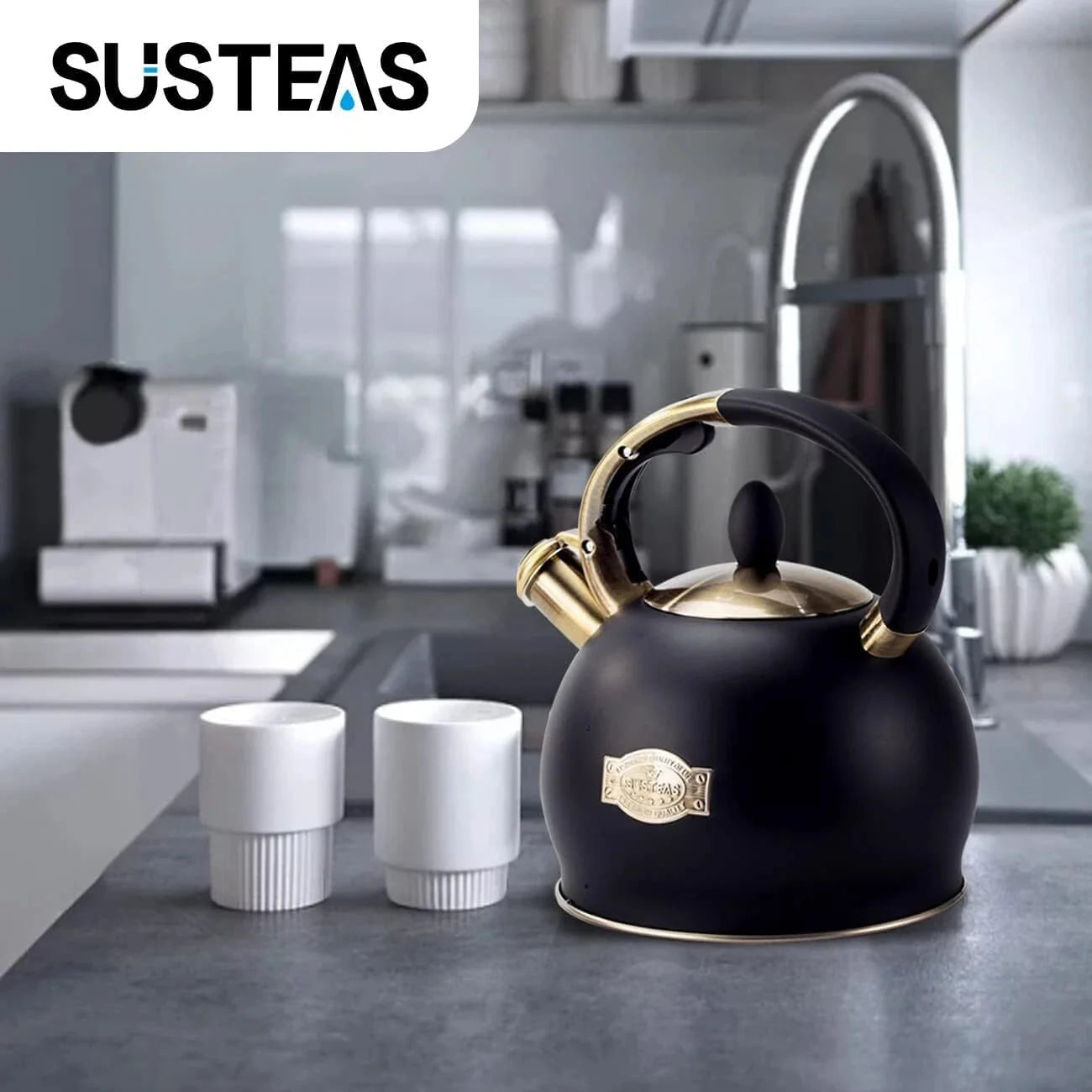 Stove Top Tea Maker - Food Grade Stainless Steel Tea Maker, 2.64-Quart (Black) 07FC0E-D4 - KOEEK [7]