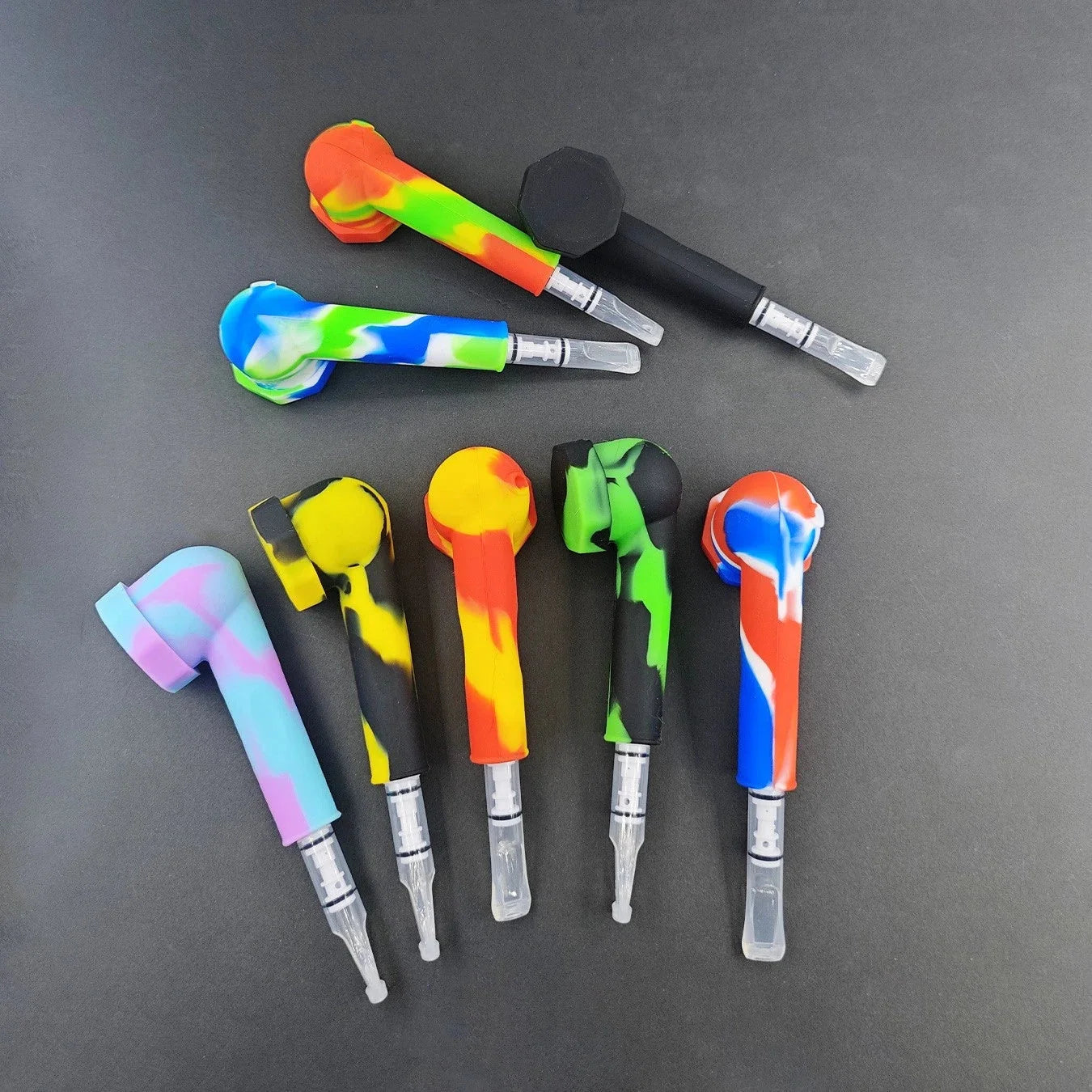 Style Silicone Hand Tobacciana Pipe with Cap Bowl Herb Cigarette Filter Gift 07FC0E-D4 - KOEEK [3]