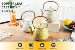 Teapot, cast iron teapot with infuser, enameled interior, holds 40 ounces of tea 07FC0E-D4 - KOEEK [3]