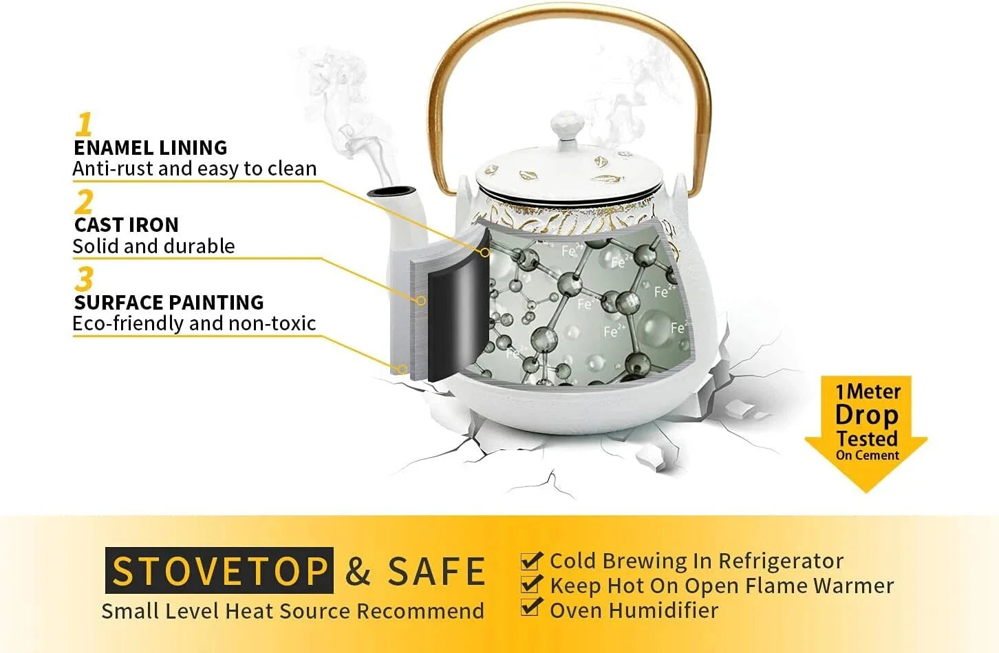Teapot, cast iron teapot with infuser, enameled interior, holds 40 ounces of tea 07FC0E-D4 - KOEEK [6]