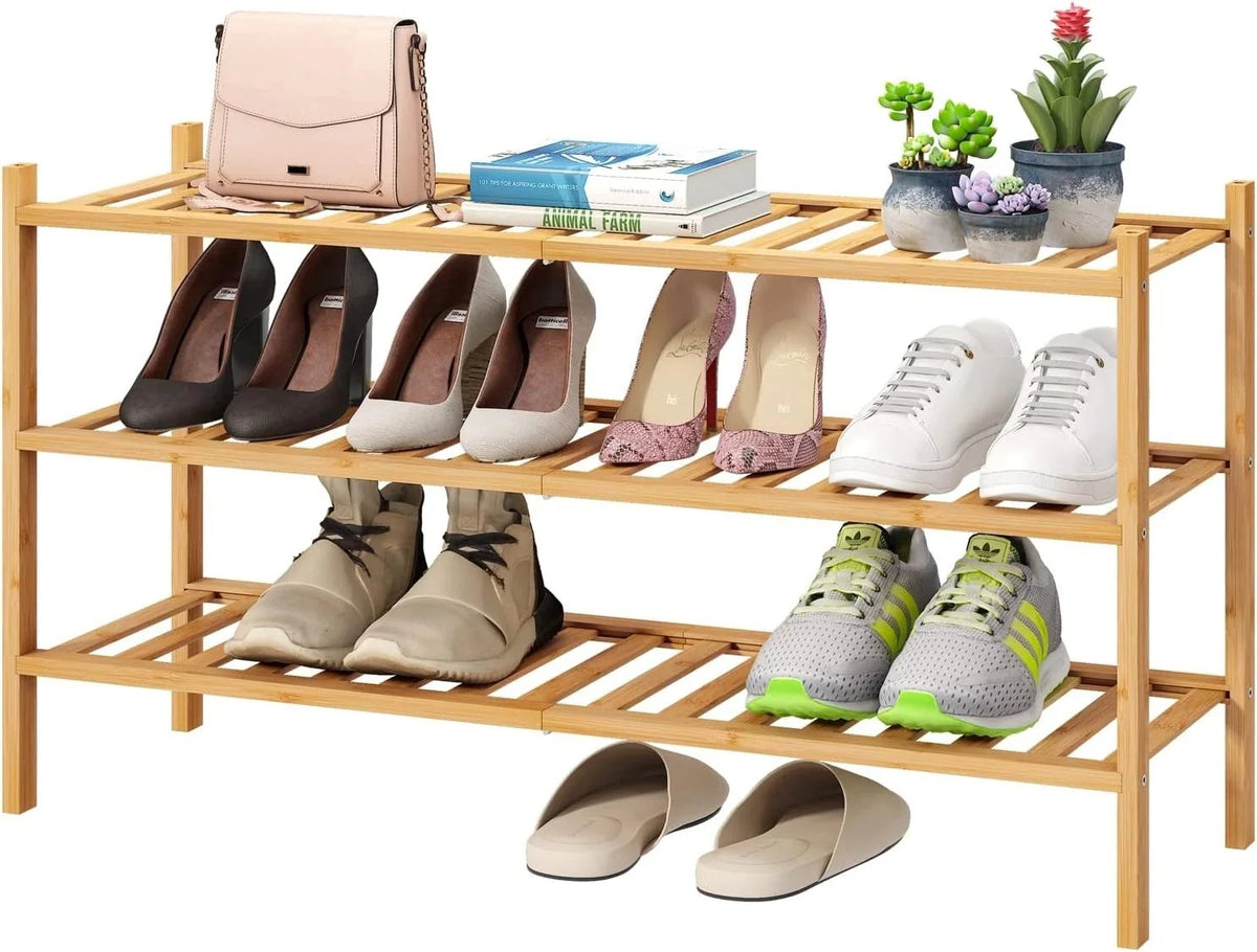 Three-tier shoe rack, bamboo and wood shoe rack 07FC0E-D4 - KOEEK [1]