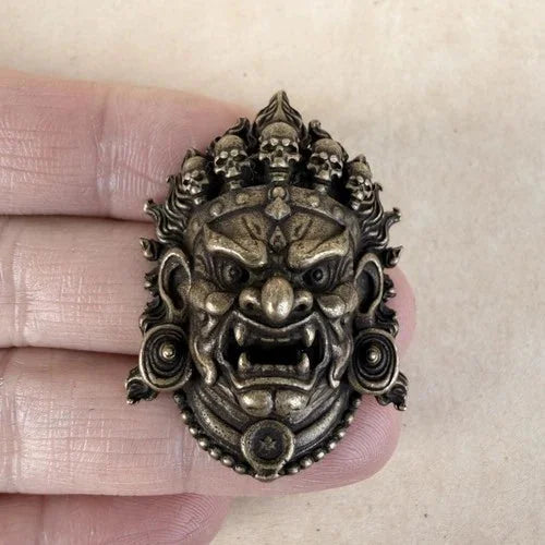 Tibetan Copper Mahakala Head Pendant Vintage Antique Style 07FC0E-D4 - KOEEK [1]