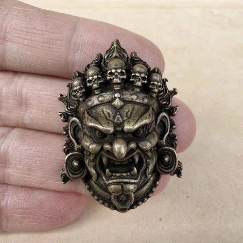 Tibetan Copper Mahakala Head Pendant Vintage Antique Style 07FC0E-D4 - KOEEK [8]