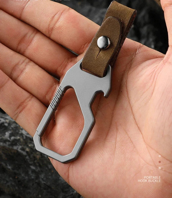 Titanium Alloy + Leather Keychain with Bottle Opener Car Key Pendant EDC Tool 07FC0E-D4 - KOEEK [1]