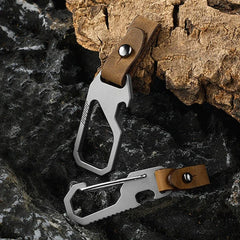 Titanium Alloy + Leather Keychain with Bottle Opener Car Key Pendant EDC Tool 07FC0E-D4 - KOEEK [2]