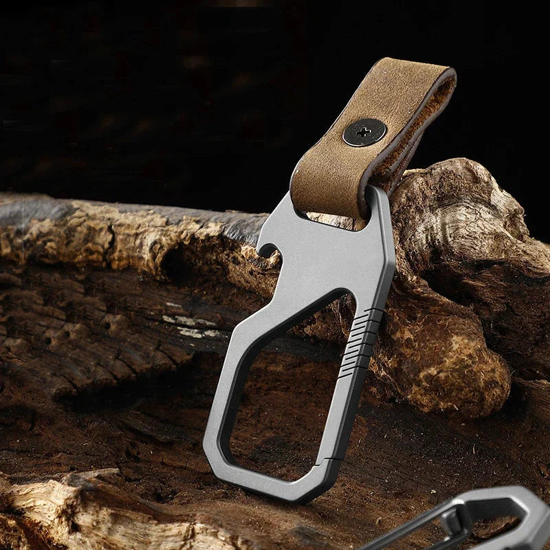 Titanium Alloy + Leather Keychain with Bottle Opener Car Key Pendant EDC Tool 07FC0E-D4 - KOEEK [4]