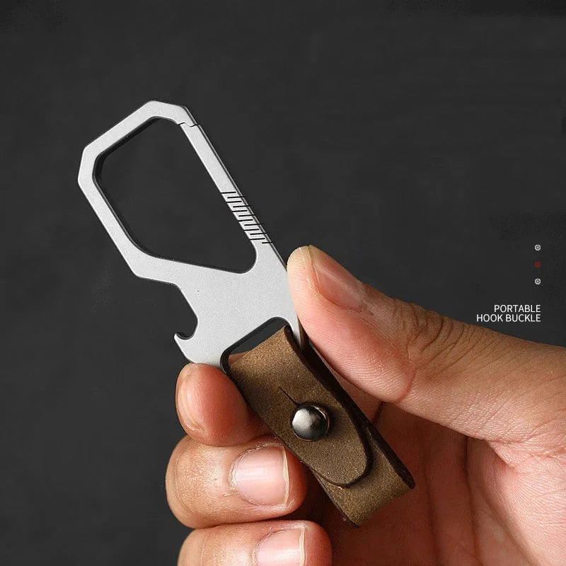 Titanium Alloy + Leather Keychain with Bottle Opener Car Key Pendant EDC Tool 07FC0E-D4 - KOEEK [5]