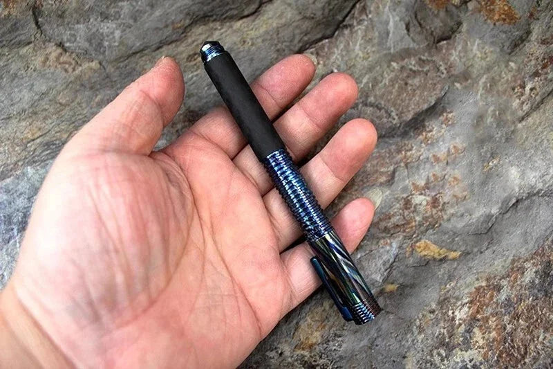 Titanium Damascus+Carbon Fiber Ball Point Pen Ballpoint Broken Window Tool Pen 07FC0E-D4 - KOEEK [11]