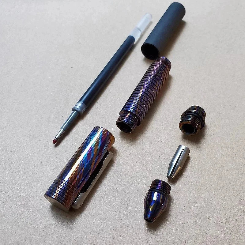 Titanium Damascus+Carbon Fiber Ball Point Pen Ballpoint Broken Window Tool Pen 07FC0E-D4 - KOEEK [2]