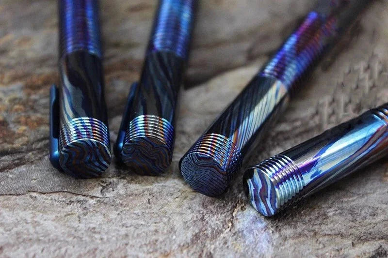 Titanium Damascus+Carbon Fiber Ball Point Pen Ballpoint Broken Window Tool Pen 07FC0E-D4 - KOEEK [5]