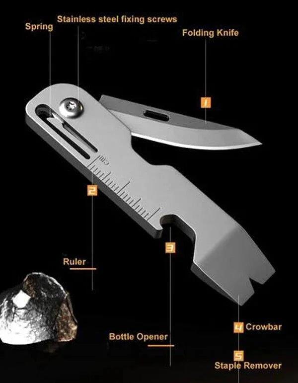 Titanium Folding Pocket Knife EDC Pry Bar Crowbar Opener Ruler Keychain Tool 07FC0E-D4 - KOEEK [4]