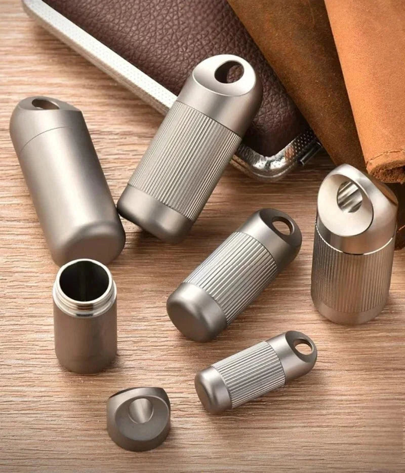 Titanium Pill Holder Case Organizer Container Waterproof Portable Keychain EDC 07FC0E-D4 - KOEEK [2]