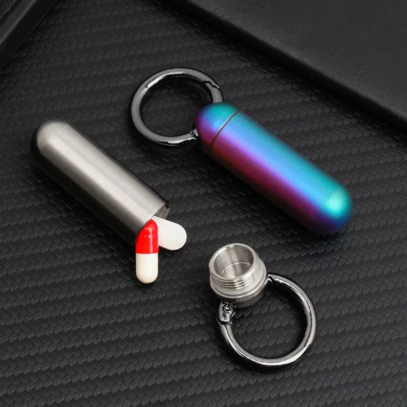 Titanium Pill Holder Container Organizer Case Waterproof Box Portable Keychain 07FC0E-D4 - KOEEK [1]