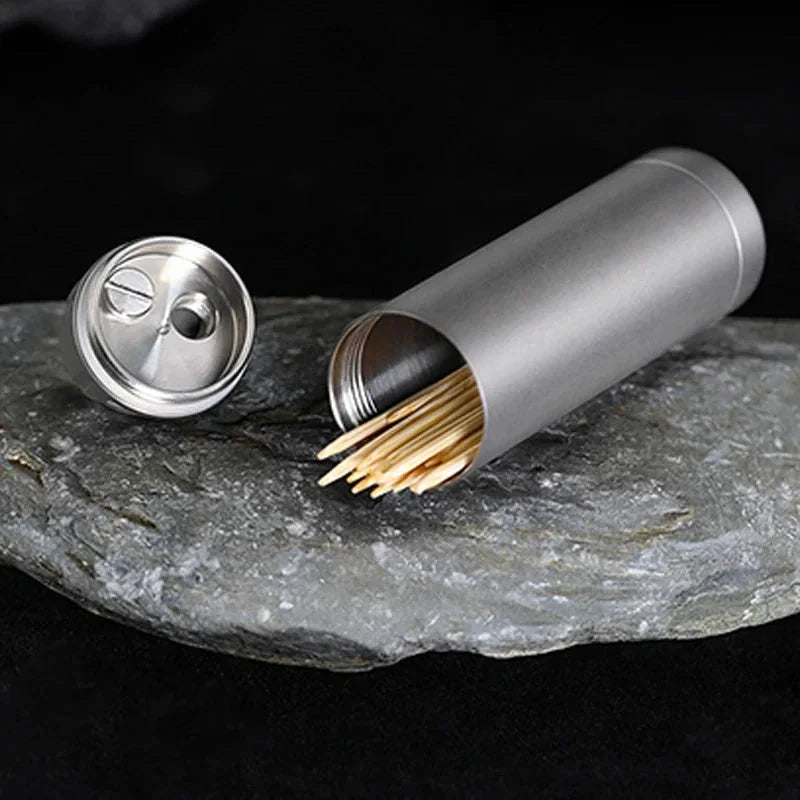 Titanium Waterproof Pill Bottle Toothpick Case EDC Travel Storage 07FC0E-D4 - KOEEK [2]