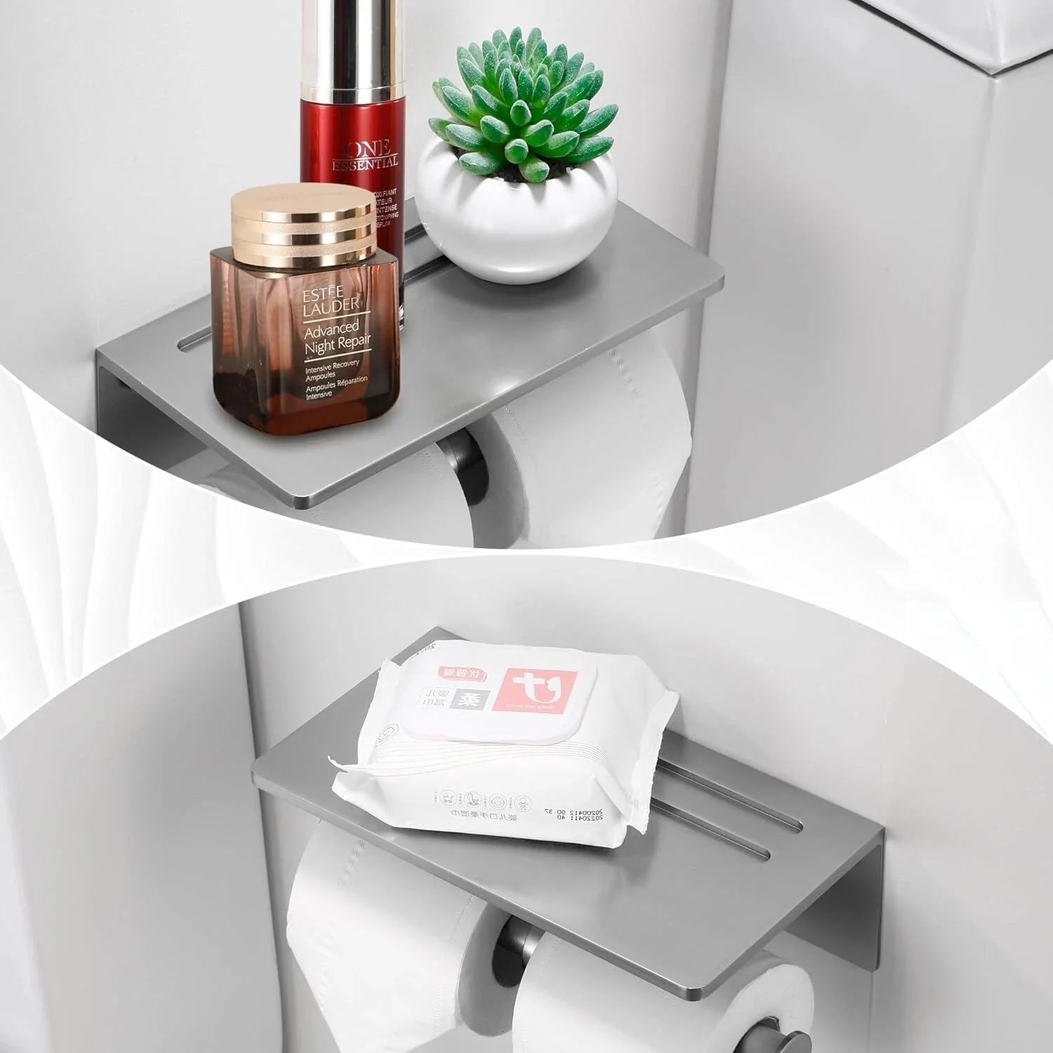 Toilet Paper Holder -Aluminum Double Roll Toilet Paper Holder, 3M Self-Adhesive 07FC0E-D4 - KOEEK [1]