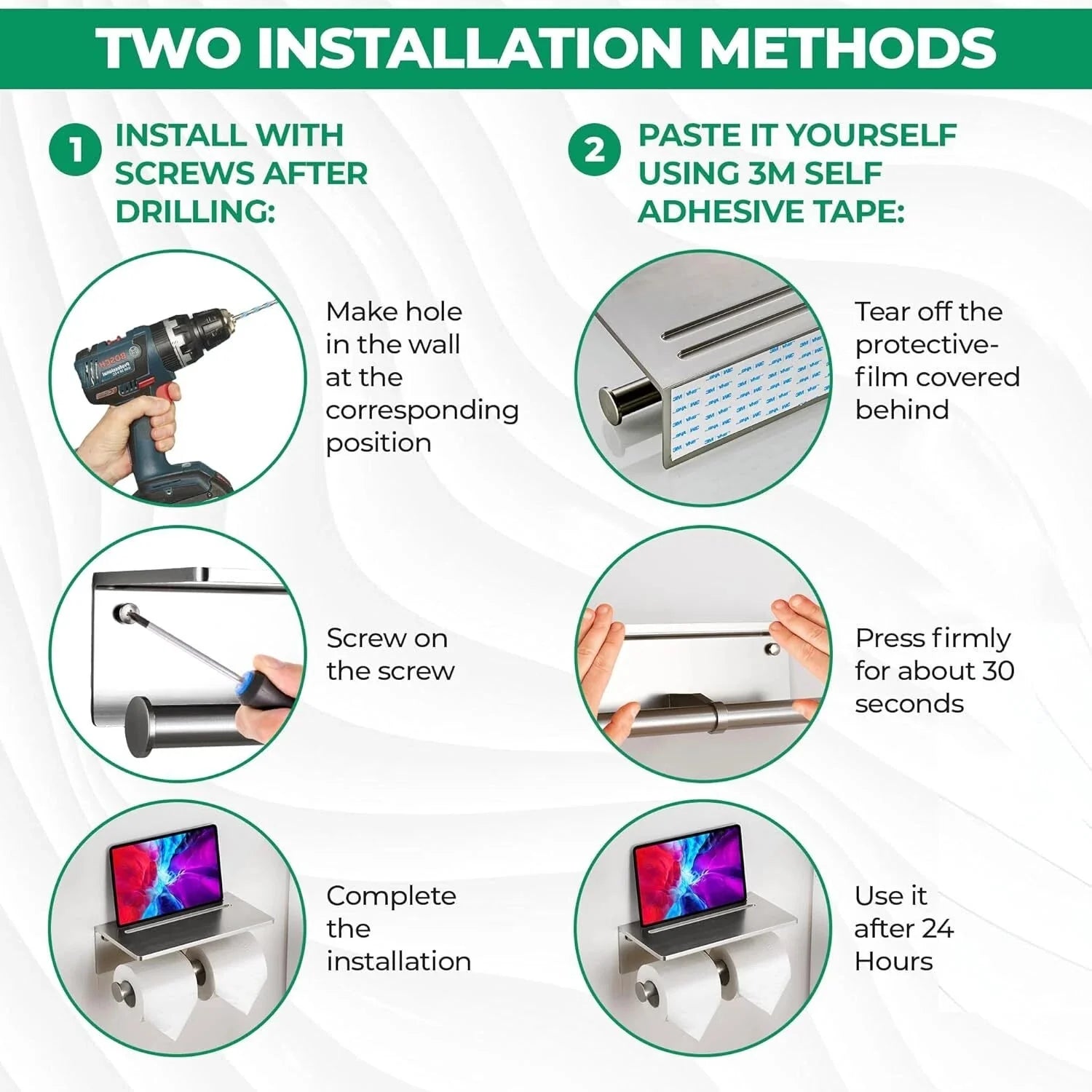 Toilet Paper Holder -Aluminum Double Roll Toilet Paper Holder, 3M Self-Adhesive 07FC0E-D4 - KOEEK [6]
