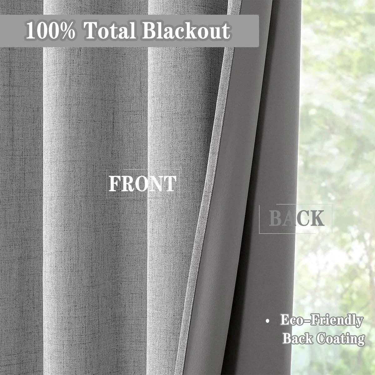 Total Blackout Bedroom Window Curtains Linen Textured Blackout, 2 Panels，Grey 07FC0E-D4 - KOEEK [5]