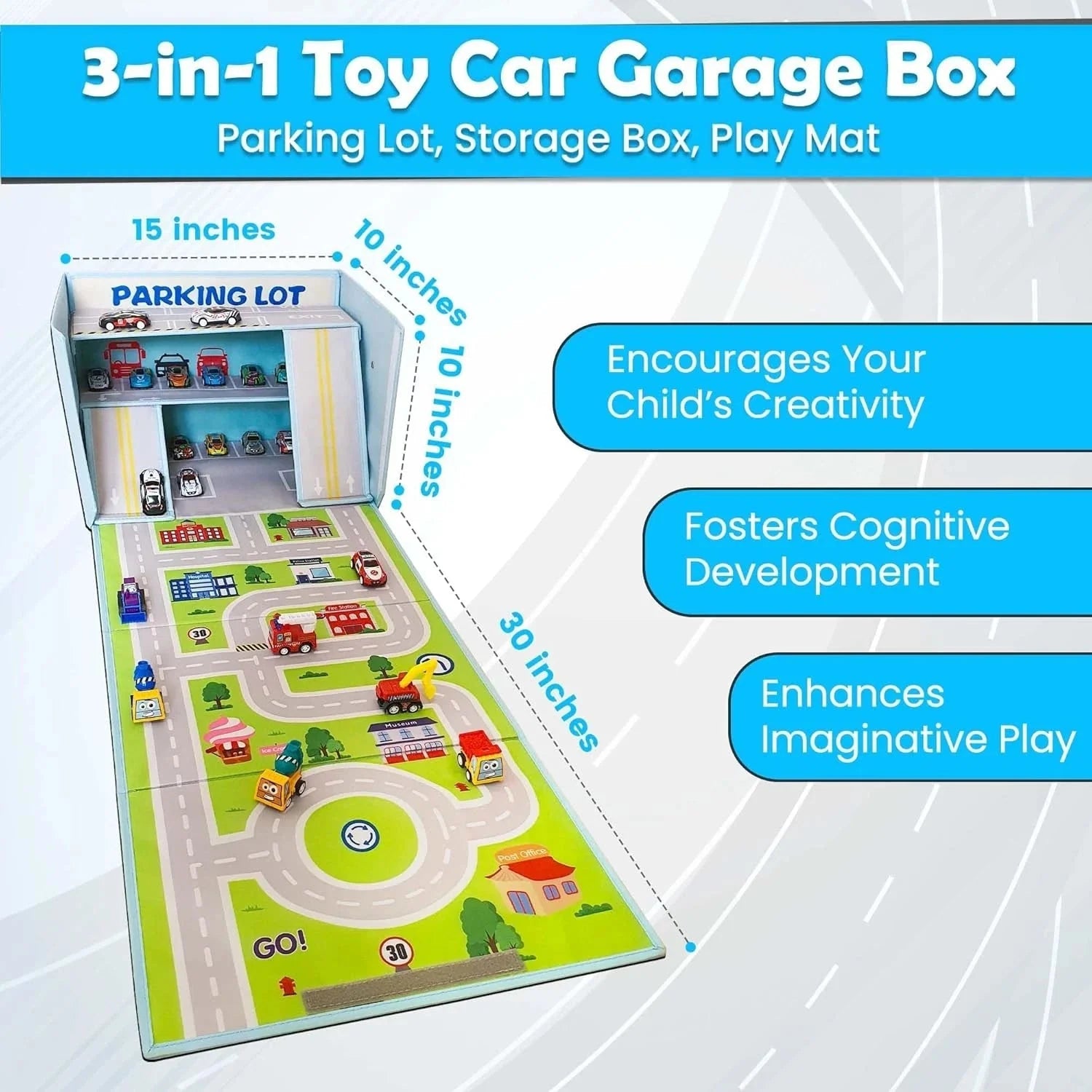 Toy Car Garage Box with Play Mat – Kids' Racecar Storage Basket, Stackable 07FC0E-D4 - KOEEK [4]