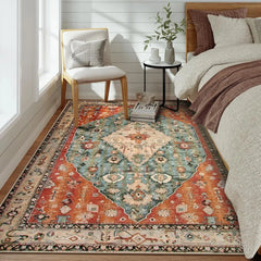 Tribal Area Rug - 5x7 Large Washable Living Room Bedroom Rug, Rust/Dark Teal 07FC0E-D4 - KOEEK [2]