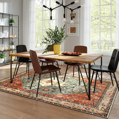 Tribal Area Rug - 5x7 Large Washable Living Room Bedroom Rug, Rust/Dark Teal 07FC0E-D4 - KOEEK [3]