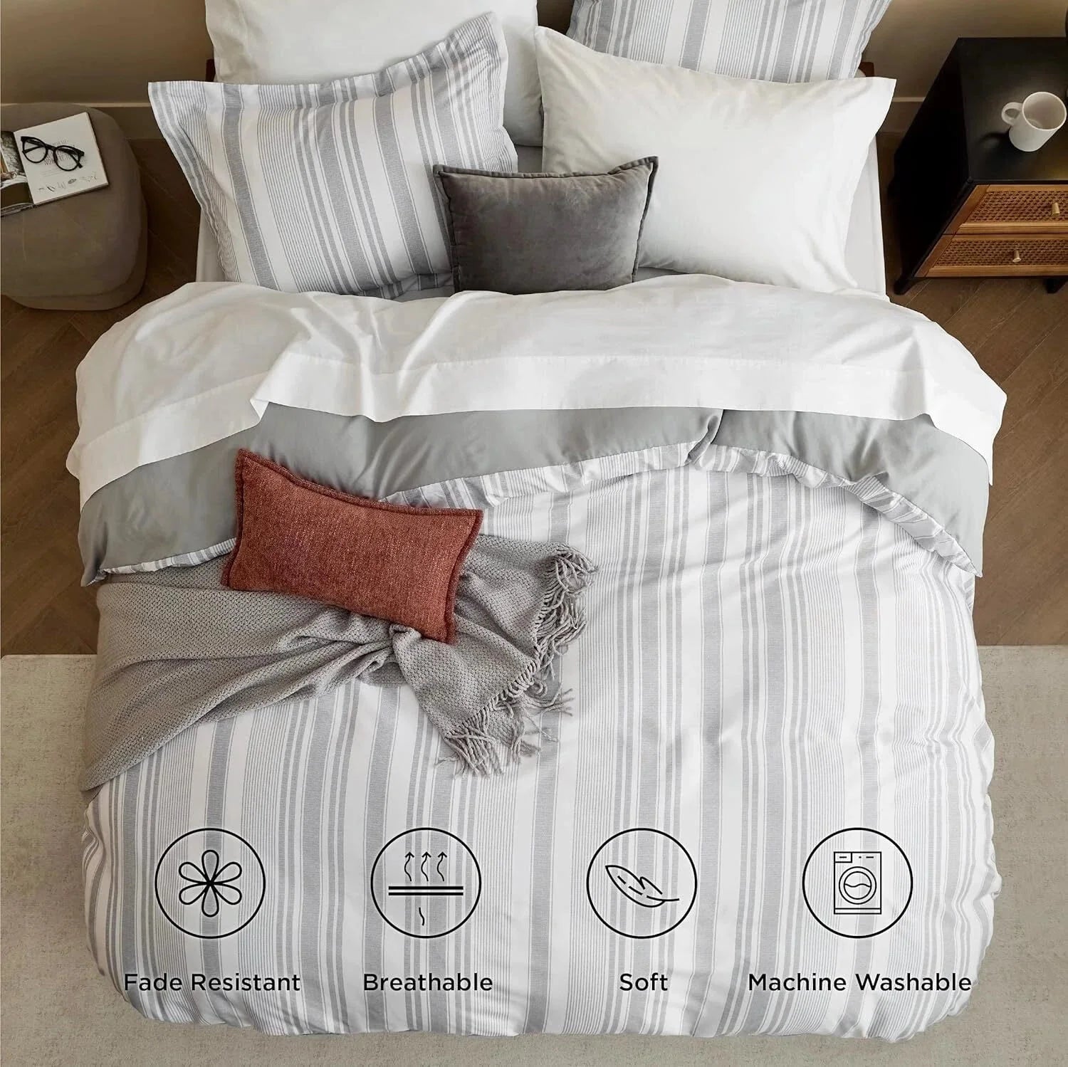 Twin Duvet Cover Kids - Reversible Striped Duvet Cover Set with Zipper Closure 07FC0E-D4 - KOEEK [4]
