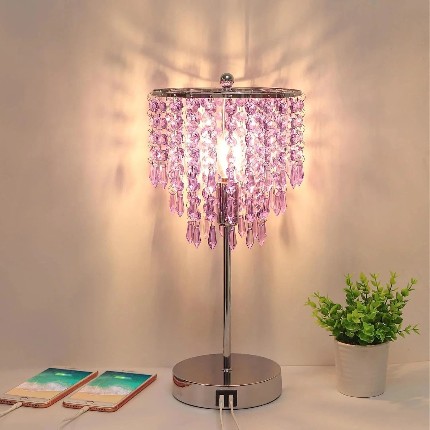 USB Bedside Crystal Lamp, 3 Way Dimmable Touch Nightstand Lamp. 07FC0E-D4 - KOEEK [1]
