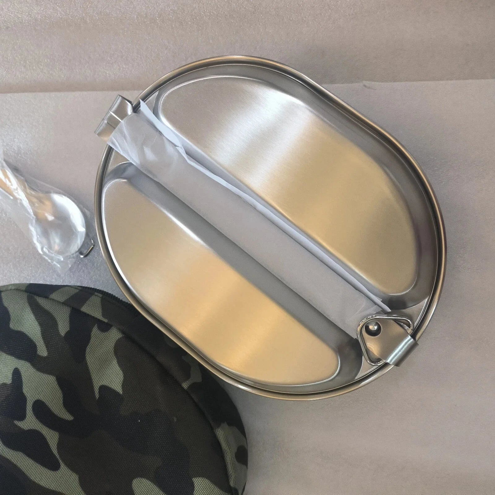 US Military Camping Mess Tin 304 Stainless Steel Round Mess Kit With Cover Bag 07FC0E-D4 - KOEEK [2]