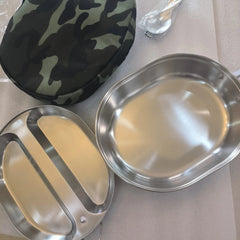 US Military Camping Mess Tin 304 Stainless Steel Round Mess Kit With Cover Bag 07FC0E-D4 - KOEEK [3]