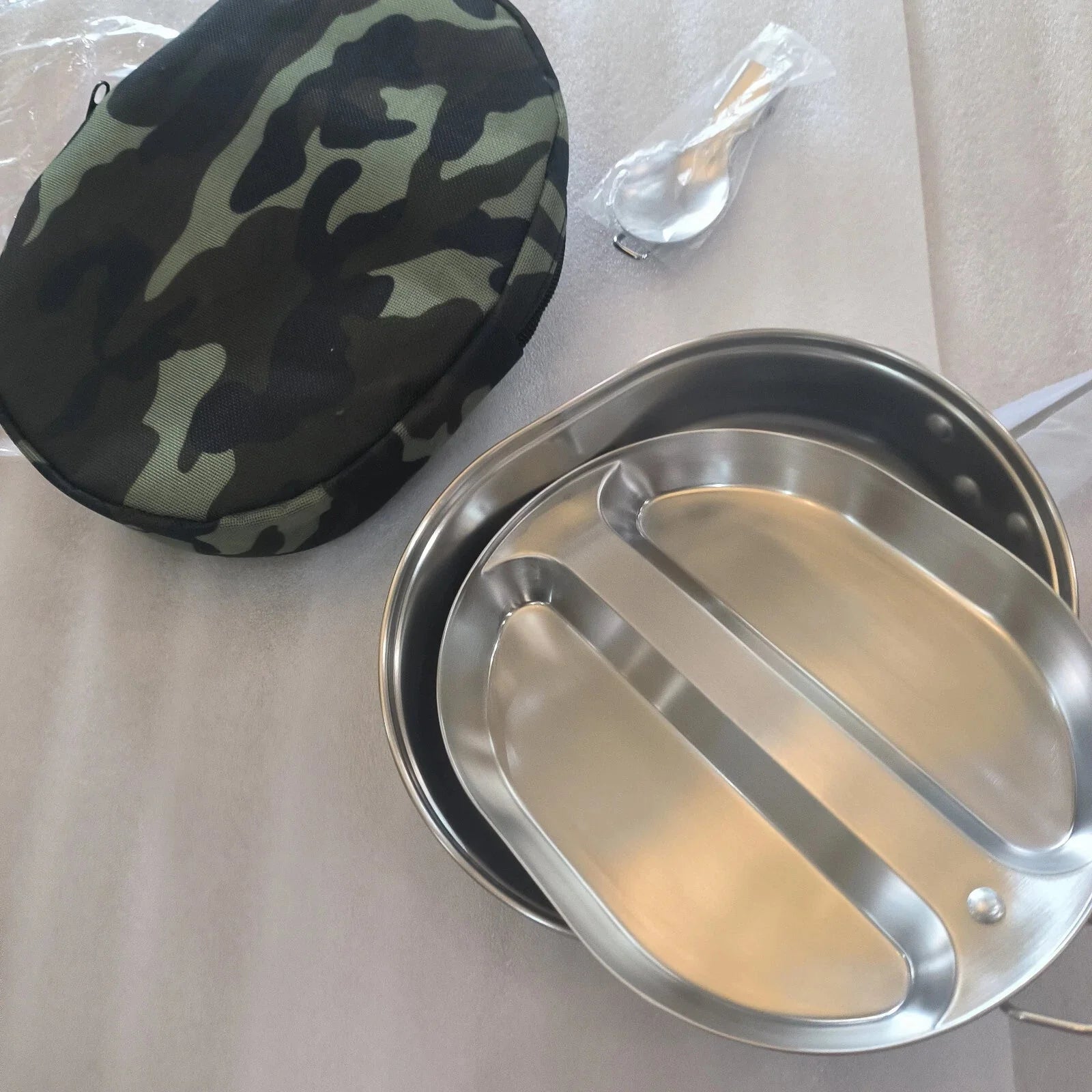 US Military Camping Mess Tin 304 Stainless Steel Round Mess Kit With Cover Bag 07FC0E-D4 - KOEEK [7]