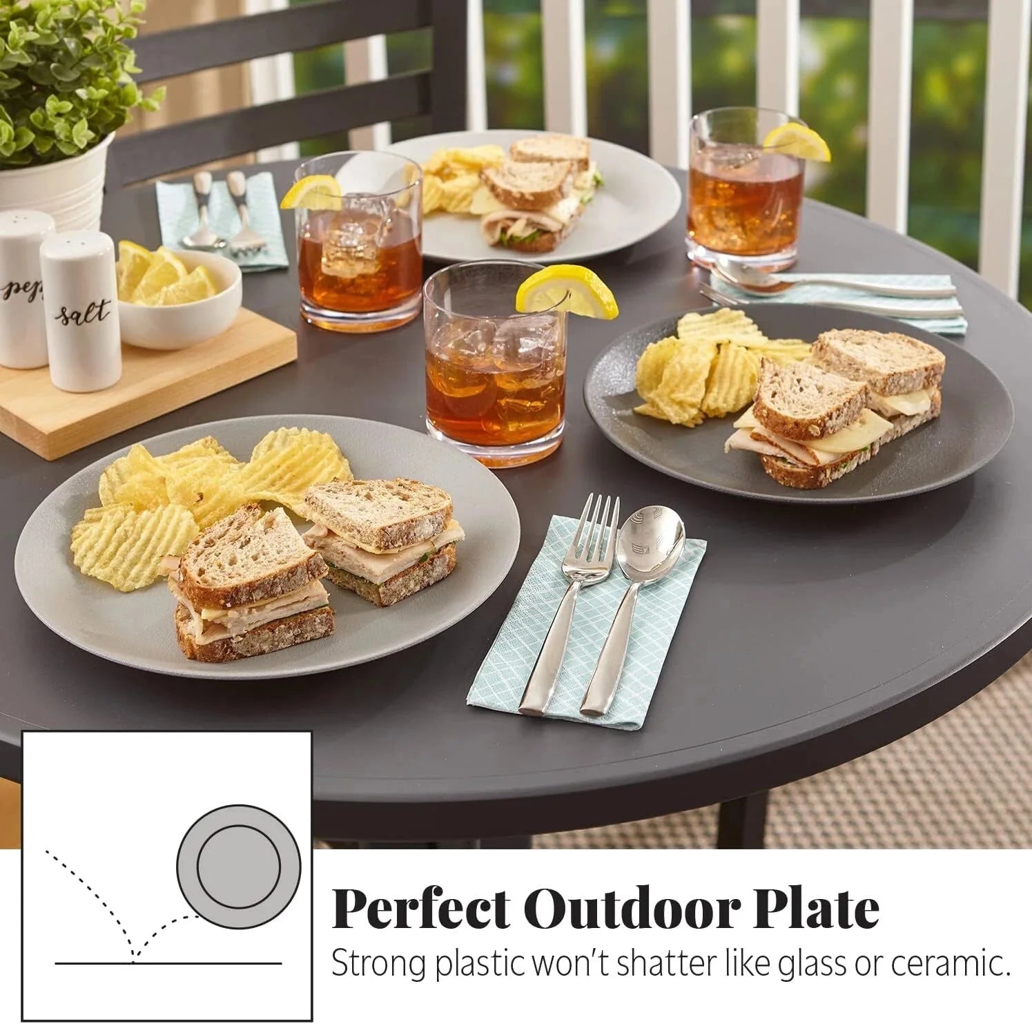 Ultra-Durable Plastic 10 inch Dinner Plates in Grey Stone | Set of 6 Reusable 07FC0E-D4 - KOEEK [6]