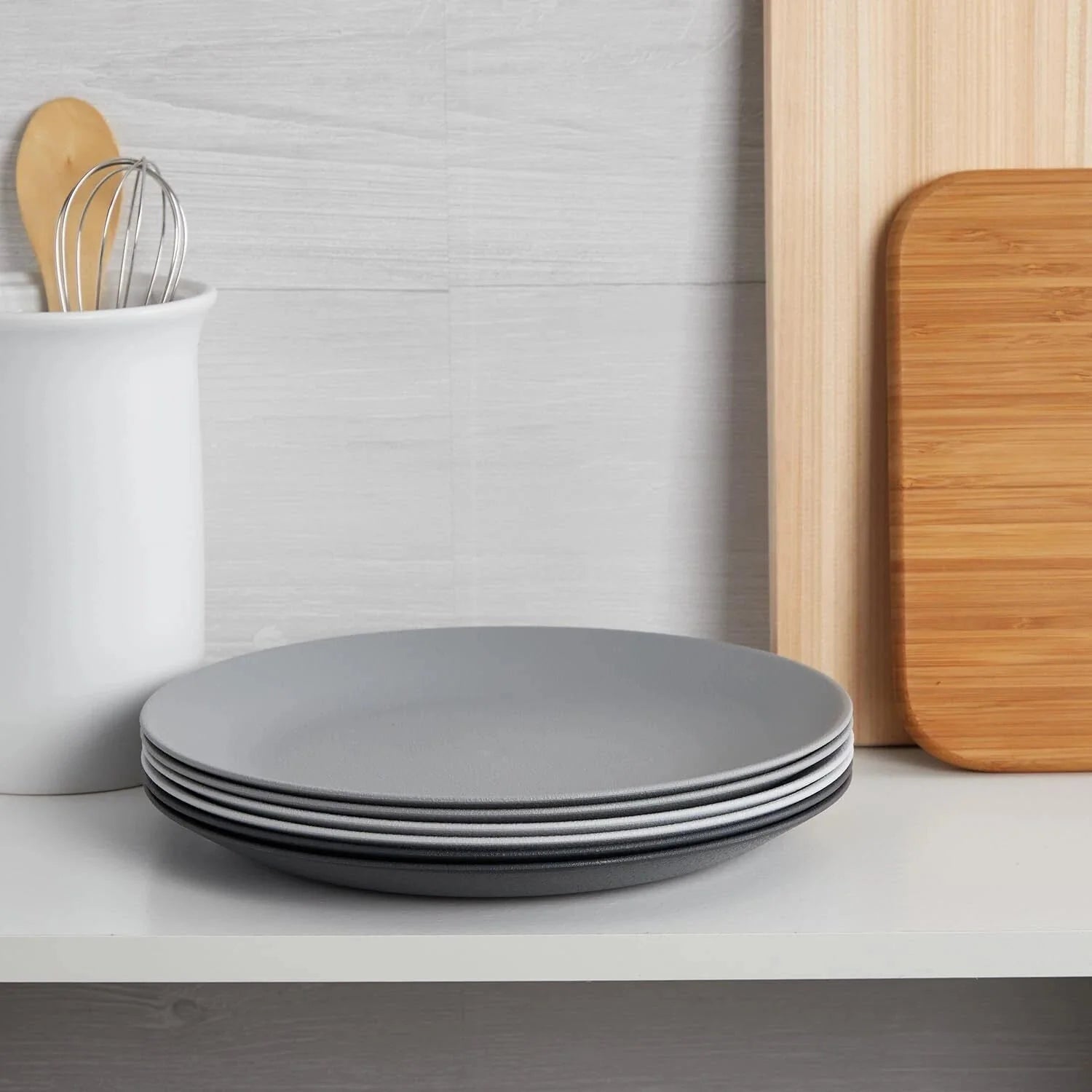Ultra-Durable Plastic 10 inch Dinner Plates in Grey Stone | Set of 6 Reusable 07FC0E-D4 - KOEEK [8]