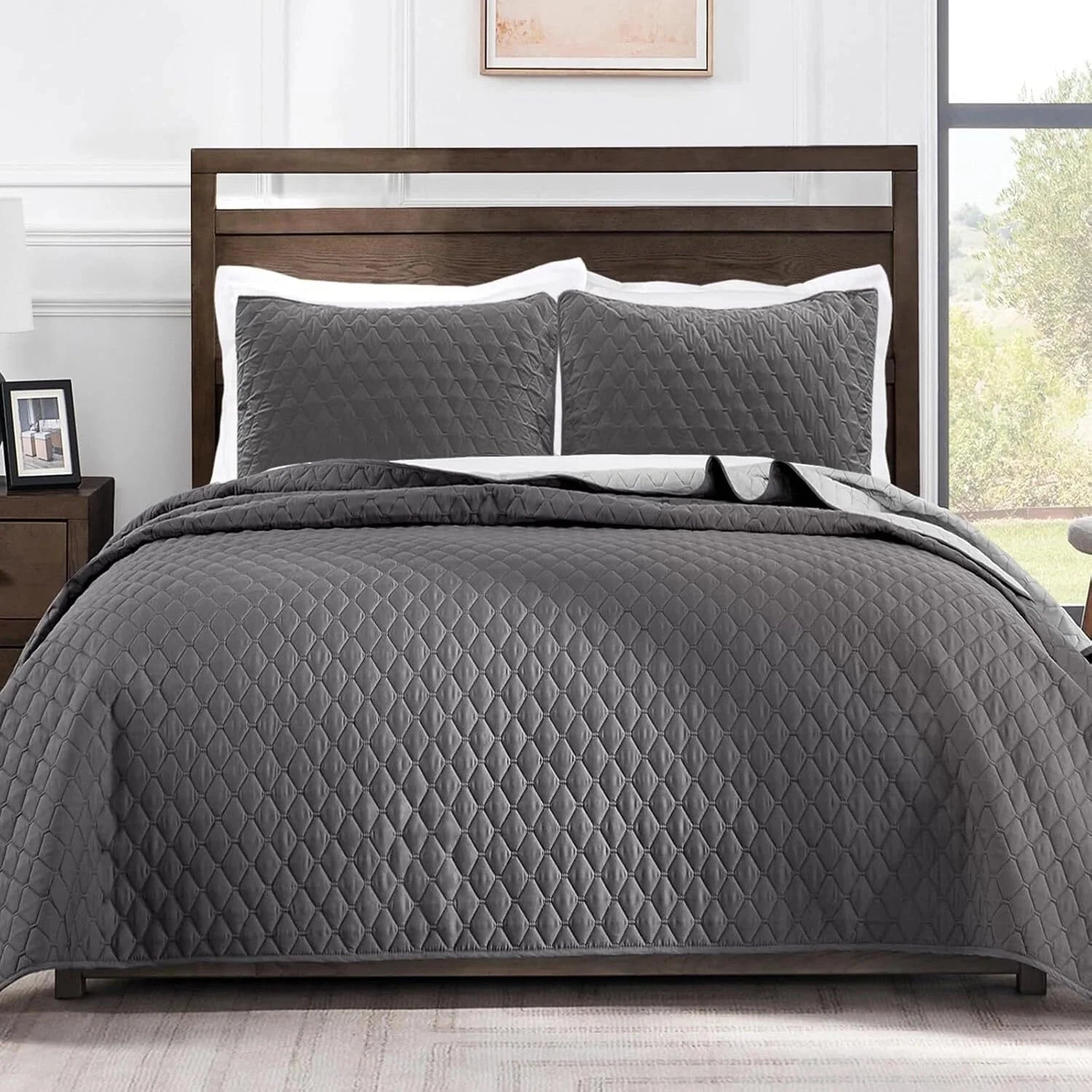 Ultrasonic Reversible Full Queen Quilt Bedding Set with Pillow Shams 07FC0E-D4 - KOEEK [1]