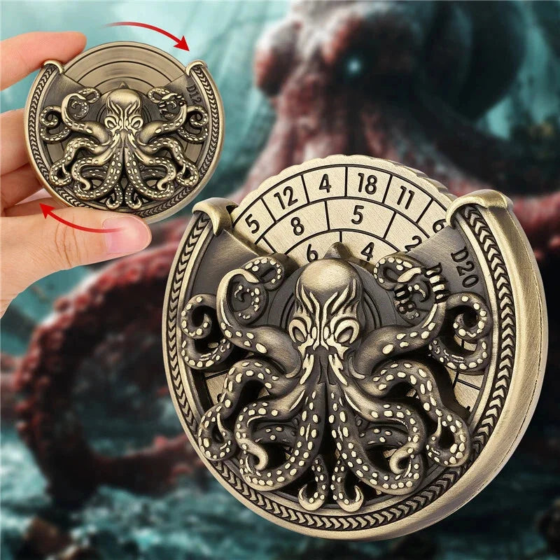 Unique Octopus Design Metal Fidget Spinner Dice for Role-Playing Game Accessory 07FC0E-D4 - KOEEK [2]