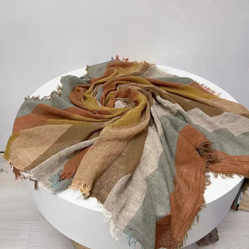 Unisex Multicolor  Flax Linen Bandana Wrap Neckerchief Shawl Scarf 55''x55'' 07FC0E-D4 - KOEEK [4]