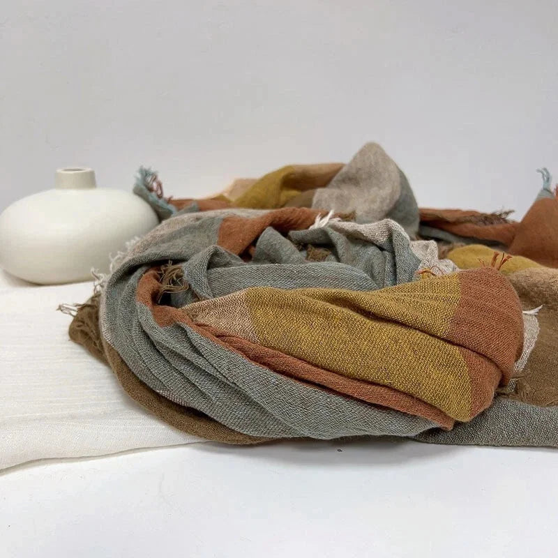 Unisex Multicolor  Flax Linen Bandana Wrap Neckerchief Shawl Scarf 55''x55'' 07FC0E-D4 - KOEEK [6]