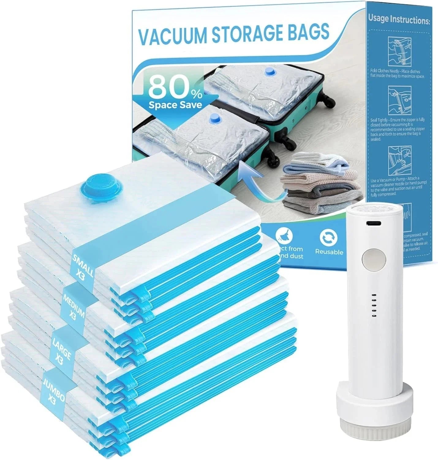 Vacuum Seal Bags for Clothing Travel, 12 Pack Vacuum Storage Bags for Clothes 07FC0E-D4 - KOEEK [1]