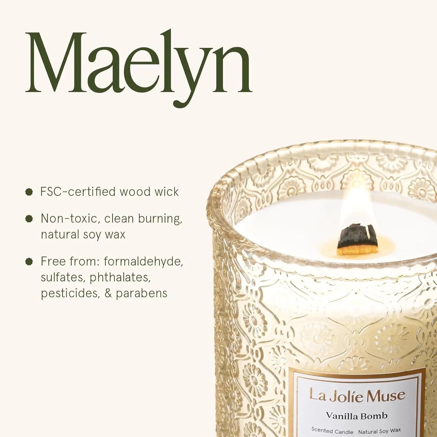 Vanilla Candle, Unisex Aromatherapy Candle Gift Set, 19 oz. Wooden Wick 07FC0E-D4 - KOEEK [6]