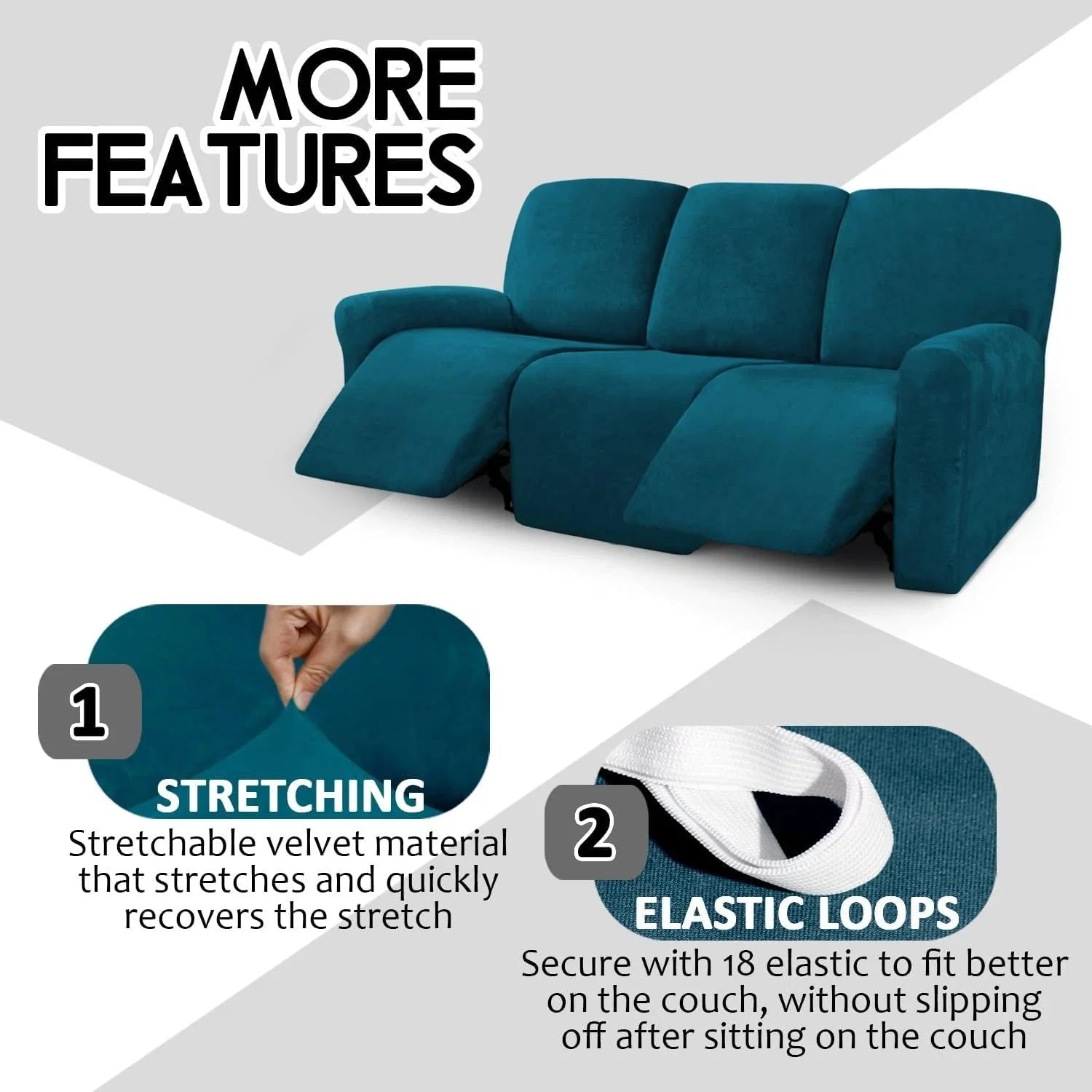 Velvet 8-piece recliner sofa cover set, suitable for 3-seater recliner sofas 07FC0E-D4 - KOEEK [4]
