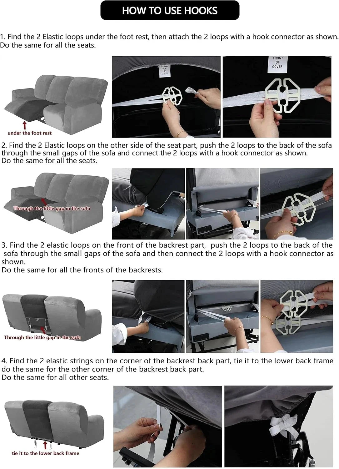 Velvet 8-piece recliner sofa cover set, suitable for 3-seater recliner sofas 07FC0E-D4 - KOEEK [8]