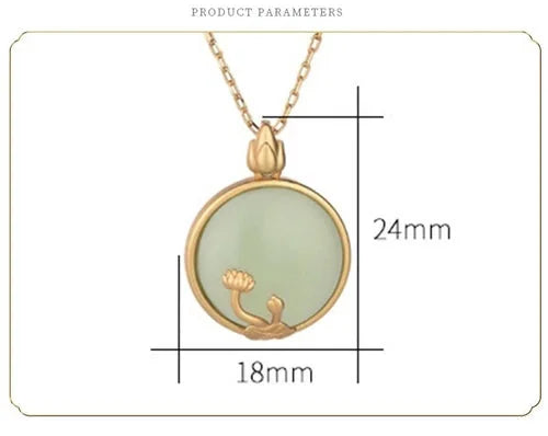 Vintage 925 Silver Gold-Plated Jade Jadeite Pendant Necklace with Lotus Blossom 07FC0E-D4 - KOEEK [6]