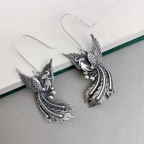 Vintage Antique Style Phoenix Earrings And Ring Handmade Jewelry Accessory 07FC0E-D4 - KOEEK [5]