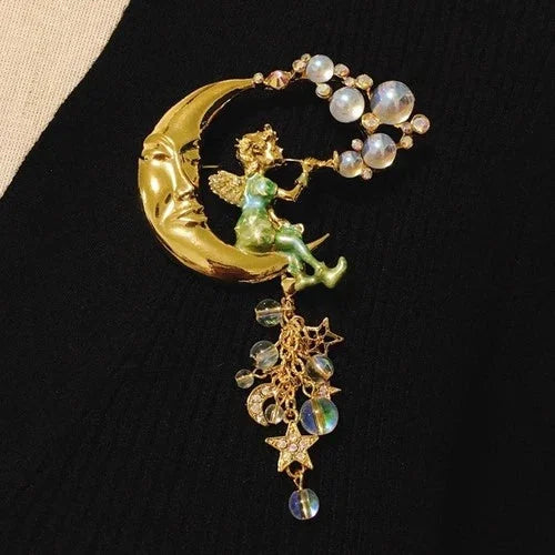 Vintage Art Nouveau Brooch Style Fairy Beauty Shawl Pin Pendant Jewelry Unique 07FC0E-D4 - KOEEK [1]