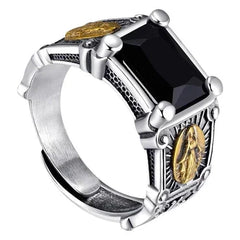 Vintage Black Stone Ring Adjustable Punk Style Hip Hop Fashion Jewelry for Men 07FC0E-D4 - KOEEK [3]