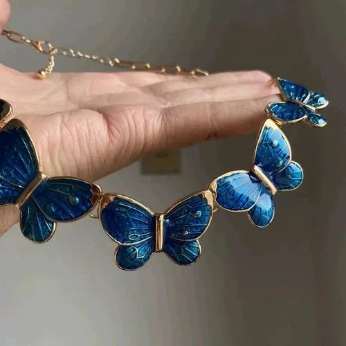 Vintage Blue Enamel Butterfly Necklace Choker Pendant Gothic Style Jewelry 07FC0E-D4 - KOEEK [3]