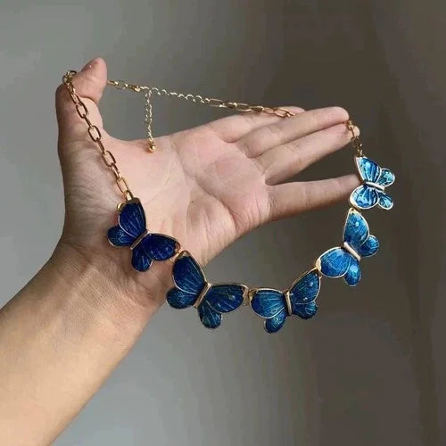 Vintage Blue Enamel Butterfly Necklace Choker Pendant Gothic Style Jewelry 07FC0E-D4 - KOEEK [8]