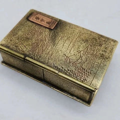 Vintage Brass Tobacco Box Landscape Relief Pure Copper Ink Cartridge Pipe Case 07FC0E-D4 - KOEEK [1]
